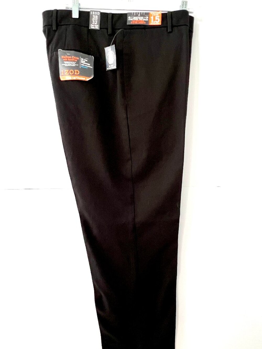 Men's Izod Pants, Madison Chino with SportFlex, No Iron, Black, 38X32, NWTS